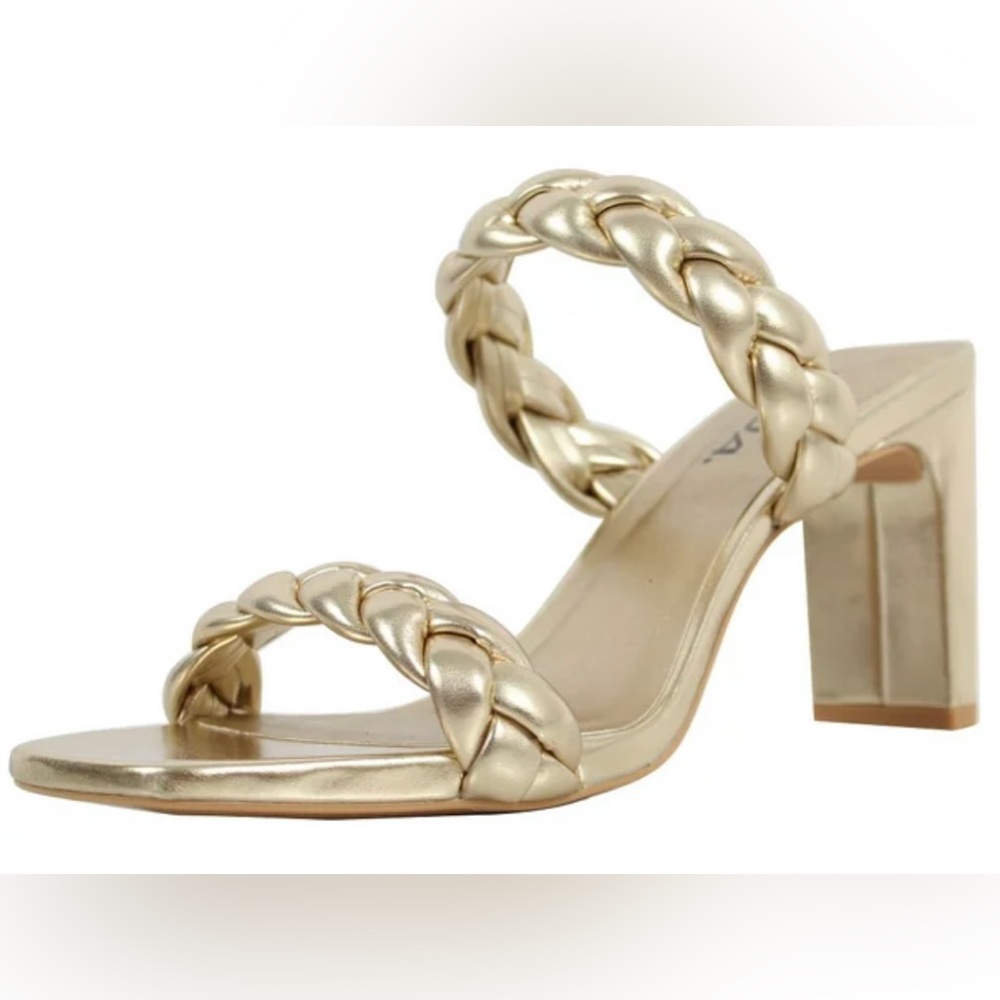 Soda Women’s Braided Open Toe Double Strap Heels-Gold ✨